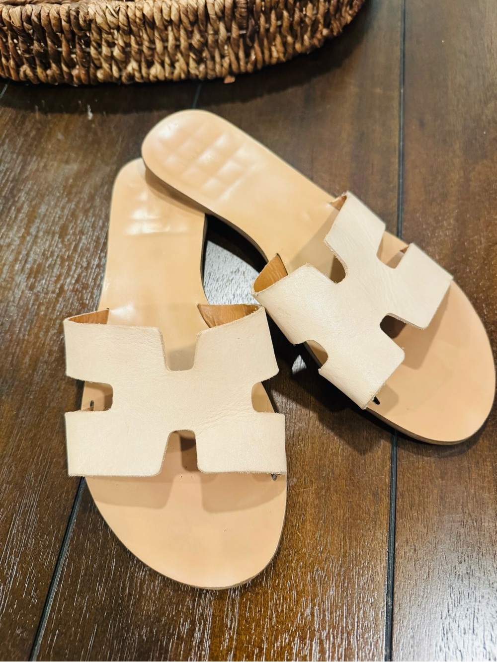 Lulu's Nude Leather Slide Sandals - Picture 10 of 10